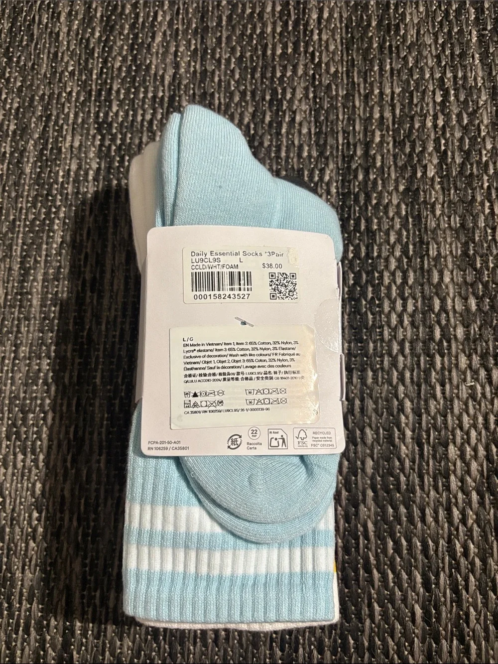 Lululemon Daily Essentials Socks 3 Pair Candy Cloud Foam Cloud White Yellow Sz L